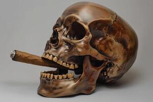A skull with a cigar in its mouth photo