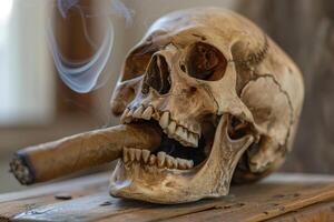 A skull with a cigar in its mouth photo