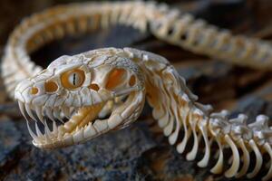A snake skeleton with its mouth open photo