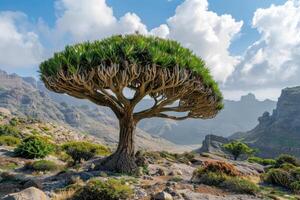 A dragon blood tree in the mountains photo