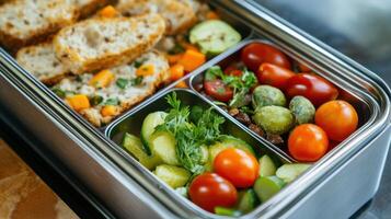 Nutritious lunch box selection for a balanced meal. photo