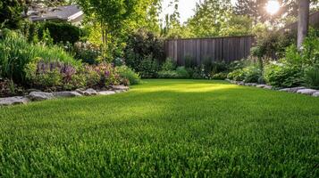 Spring lawn fertilization to promote lush and healthy grass growth. photo