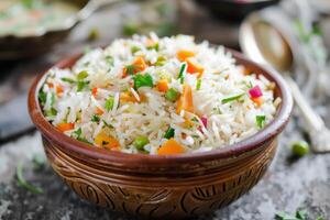 Vegetarian Basmati Rice Served as a Nutritious and Flavorful Side Dish for Any Cuisine photo