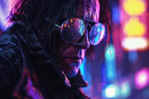 A Villain from Cybercity with Futuristic Sunglasses and a Bold Presence photo