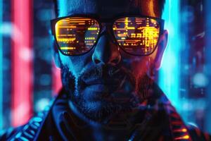 A Villain from Cybercity with Futuristic Sunglasses and a Bold Presence photo