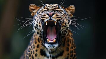 Detailed View of a Leopard Showing Its Open Mouth photo