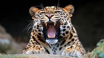 Detailed View of a Leopard Showing Its Open Mouth photo