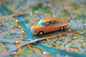Exploring a Toy Car Journey Across a Realistic 3D Map Design photo