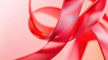 A detailed shot of a bright red ribbon standing out against a differing background photo