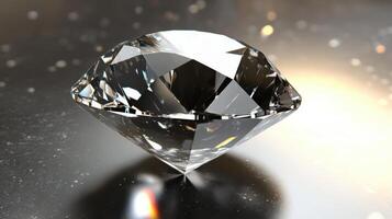A diamond set against a reflective, polished surface. photo