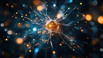A bright neuron illuminated within a complex network. photo