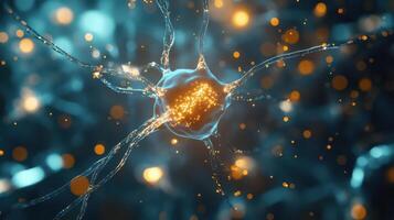 A bright neuron illuminated within a complex network. photo