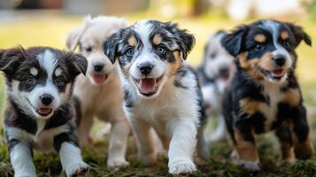 A Lively Group of Cute Puppies Frolicking Together photo