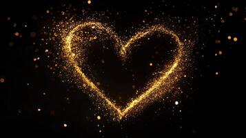 A shimmering gold heart stands out on a dark background. photo