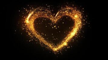 A golden heart shape glitters against a black backdrop. photo