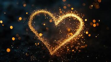 A golden heart shape glitters against a black backdrop. photo