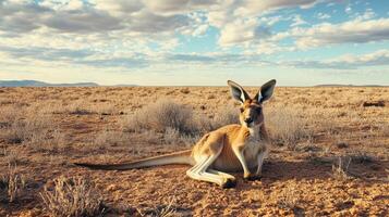 A Kangaroo Resting Alone in an Expansive Desert photo