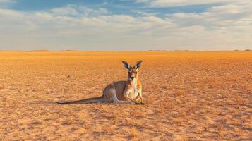 A Kangaroo Relaxes in the Middle of a Desert Landscape photo