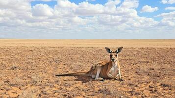 A Kangaroo Relaxes in the Middle of a Desert Landscape photo