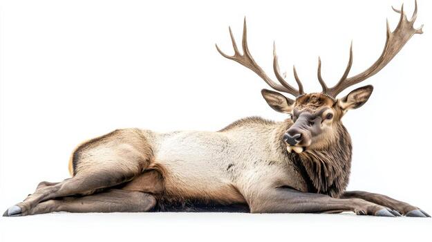A large male elk resting on a white background. photo