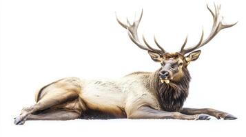A large male elk resting on a white background. photo