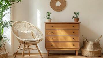 A Room Featuring a Chair and Dresser photo