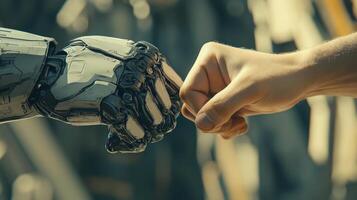 Futuristic Close-Up of a Human Hand Showcasing Advanced Technology and Digital Interaction Possibilities photo