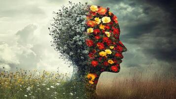 A Metaphorical Representation of the Human Mind as a Vibrant and Diverse Garden Landscape photo