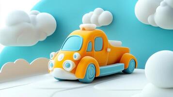 A cartoon car is sitting in the clouds photo