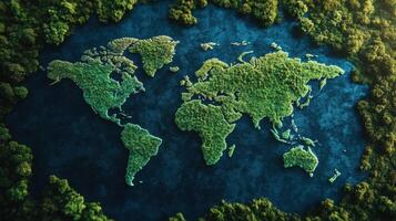 The world map is made of green plants and trees photo