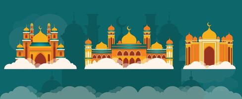 Ramadan Kareem. Islamic design template with. Poster, banner media. A set of illustrations. vector