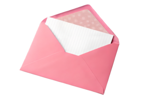 Open pink envelope with empty piece of paper isolated on the transparent background png