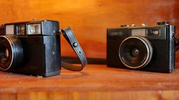 Retro Old camera stack of vintage books photo