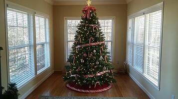 Decorated Christmas Tree with Candy Canes in a Sunroom photo