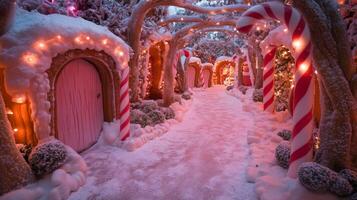 A Festive Path Through a Candy Cane and Gingerbread Village photo