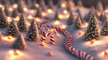 A Candy Cane Path Through a Snowy Christmas Forest photo
