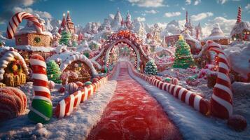 Festive Candy Cane Village with a Red Path photo