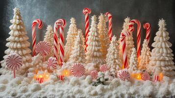 Candy Cane Forest with Peppermint Swirls and Snow photo