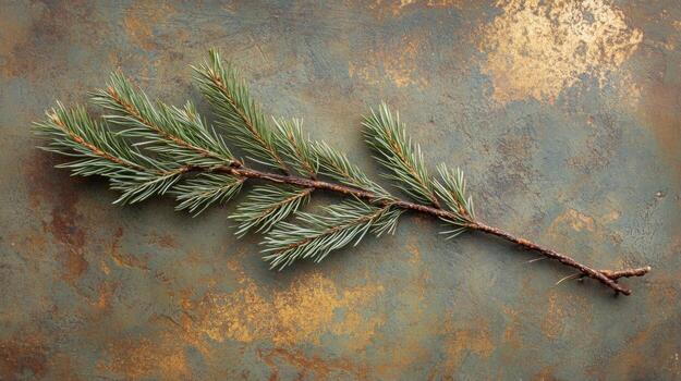 A Single Sprig of Evergreen on a Textured Stone Background photo