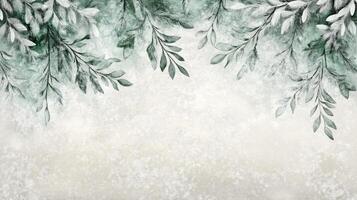 Watercolor Painting of Green Branches on a White Background photo