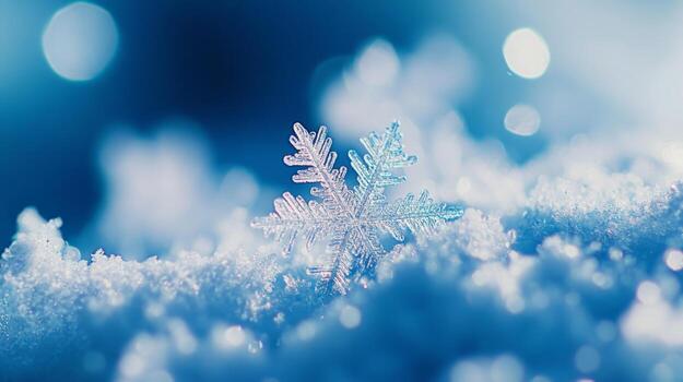 A Single Delicate Snowflake Resting in Fresh Snow photo