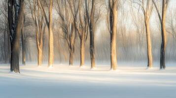Blurred Forest Trees in Winter Snow photo