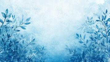 Watercolor Blue Background with Leaf Silhouettes photo