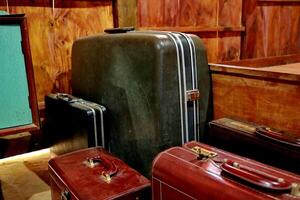 Stack of Old vintage suitcases photo
