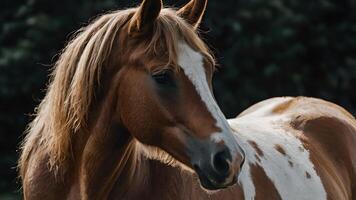 A Portrait of a Majestic Brown and White Horse with a Focused Gaze photo