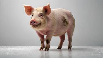 A Pink Pig Standing on a White Surface with a White Background photo