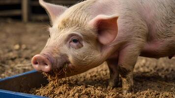 Pig Enjoying a Hearty Meal from a Trough photo