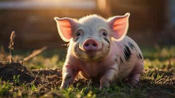 Smiling Piglet Basking in the Warm Sunlight photo