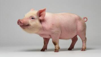 Adorable Pink Piglet Posing Against a White Background photo