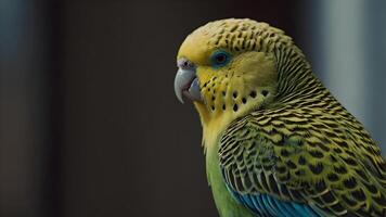 A Close Up View of A Budgerigar With Vibrant Yellow And Green Feathers photo
